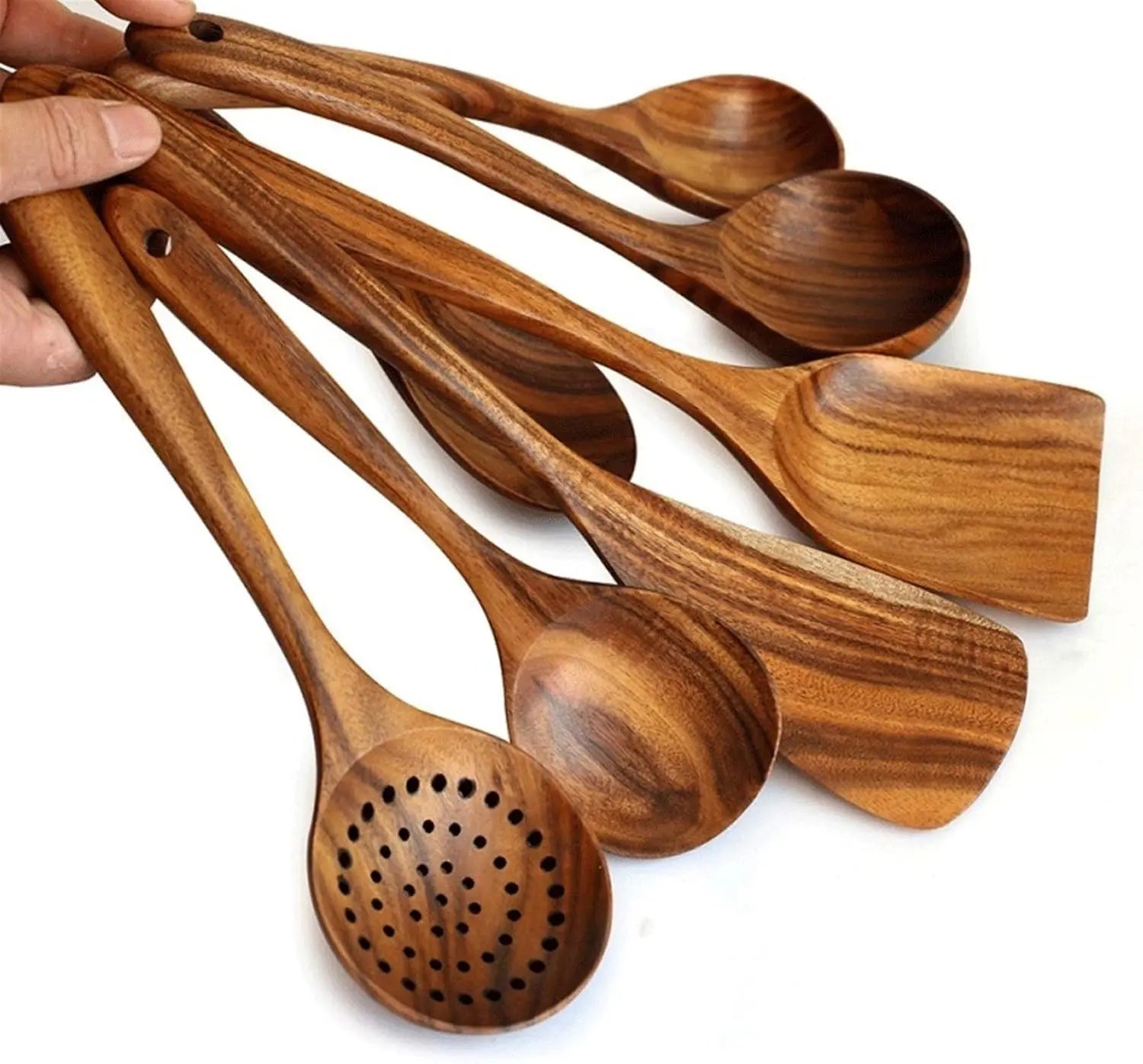 7pcs/set Teak Natural Wood Tableware Spoon HOME & KITCHEN