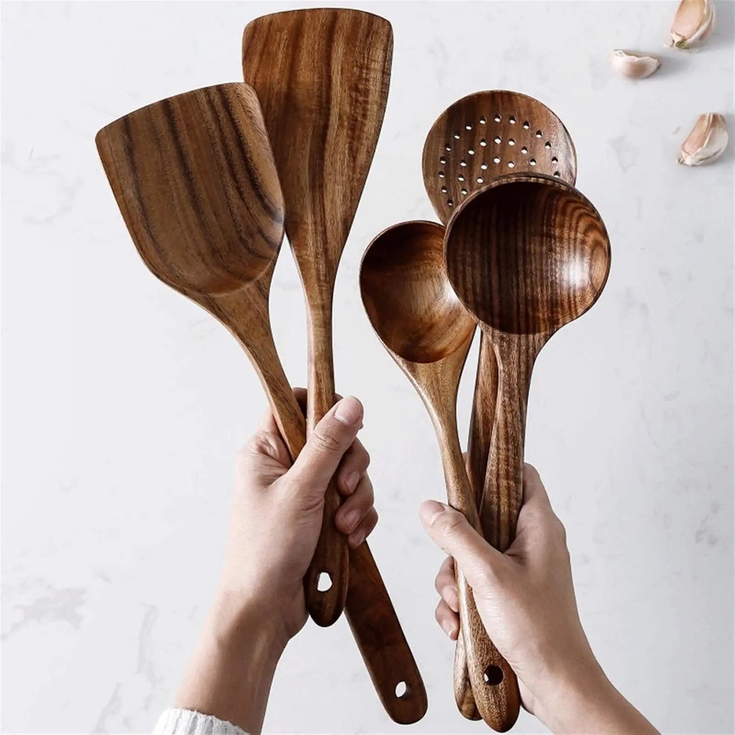 7pcs/set Teak Natural Wood Tableware Spoon HOME & KITCHEN