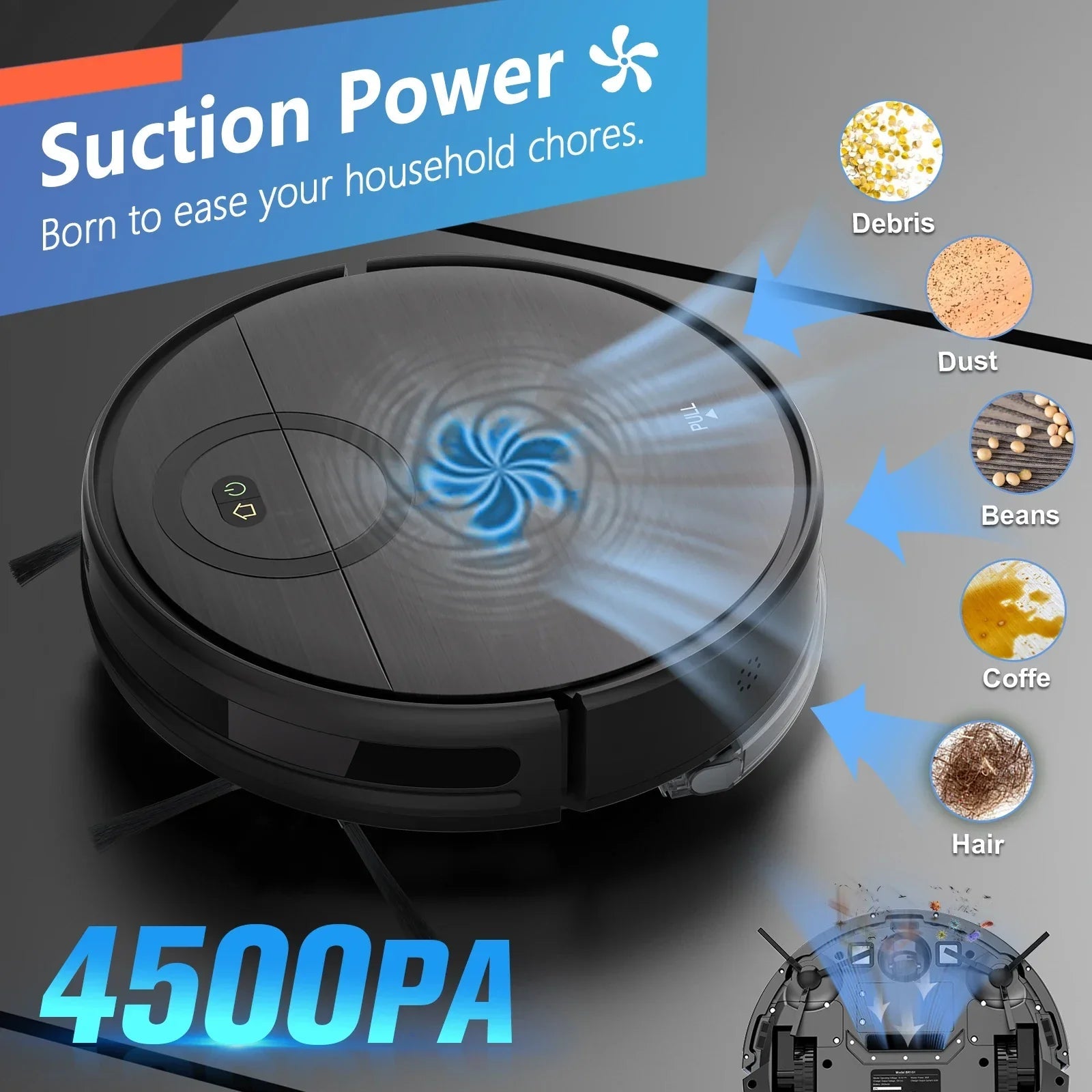 Robot Vacuum Cleaner 4500Pa Smart Home Sweeper Cleaning Machine HOME & KITCHEN