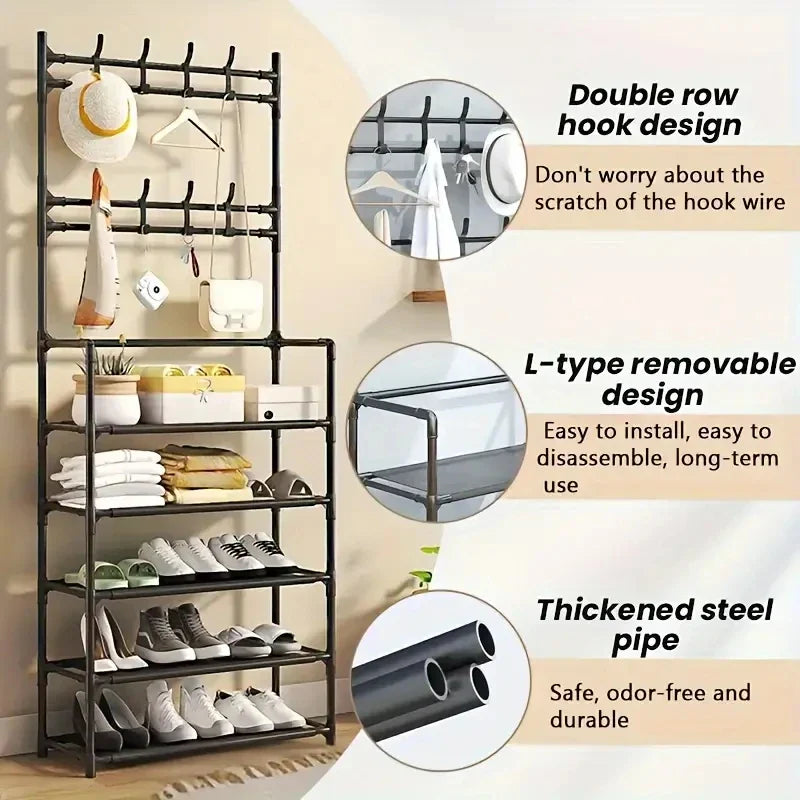 Multifunctional 5-Tier Shoe Rack and clothes hanger Solee Grow