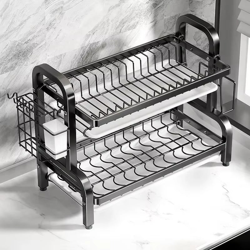 2-Tier Compact Kitchen Dish Rack and Storage Organizer HOME & KITCHEN