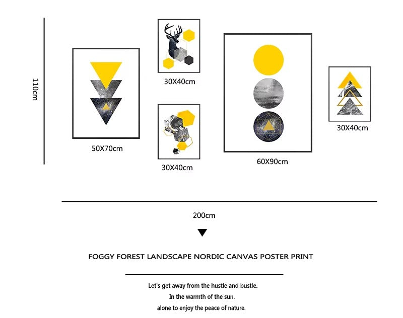 Abstract Grey Yellow Geometric Triangles Nordic Deer Wall Art HOME & KITCHEN