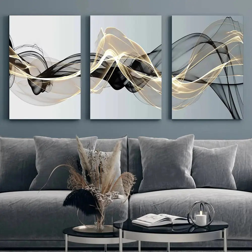 3 Pieces Nordic Luxury Ribbon Abstract Landscape Wall Art HOME & KITCHEN