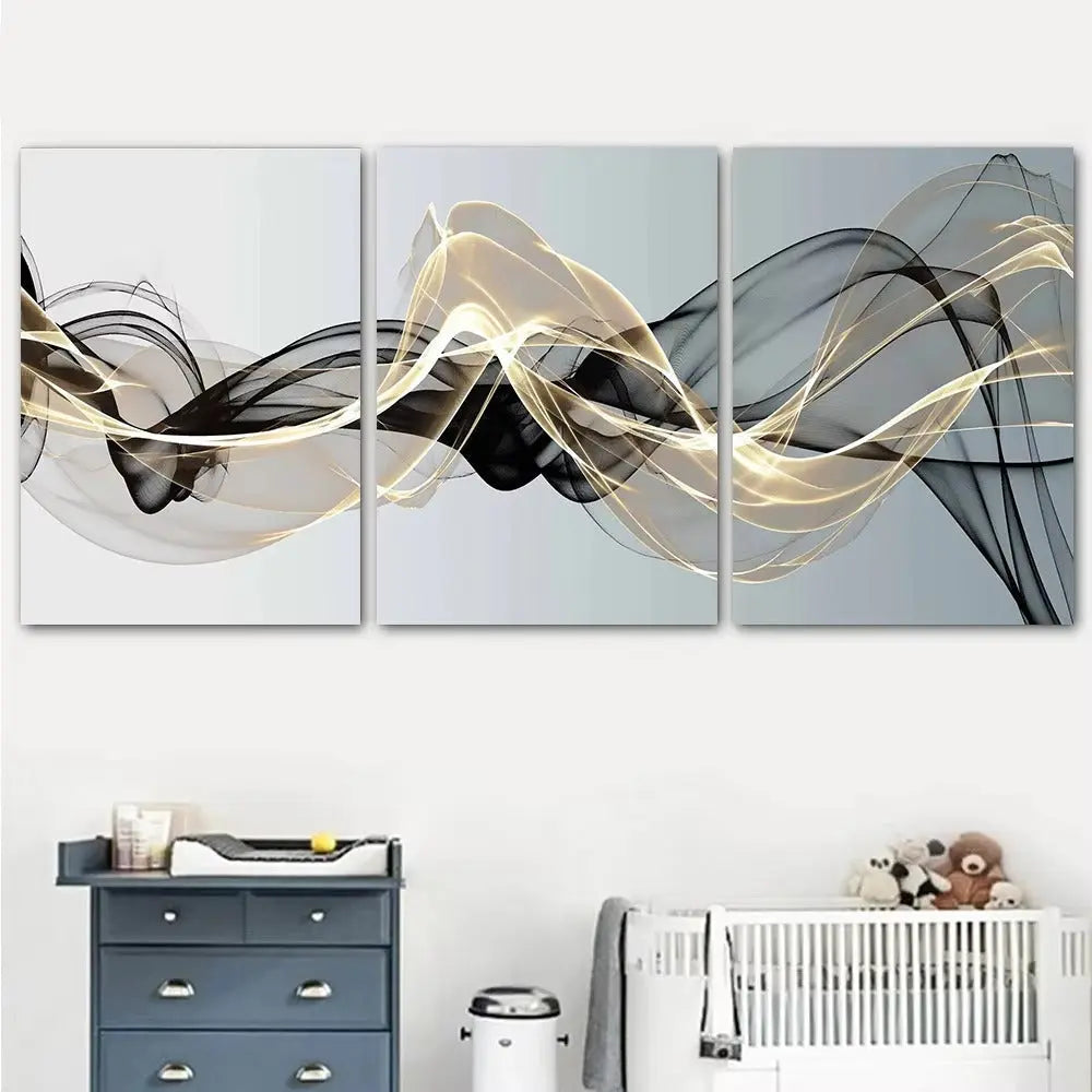 3 Pieces Nordic Luxury Ribbon Abstract Landscape Wall Art HOME & KITCHEN