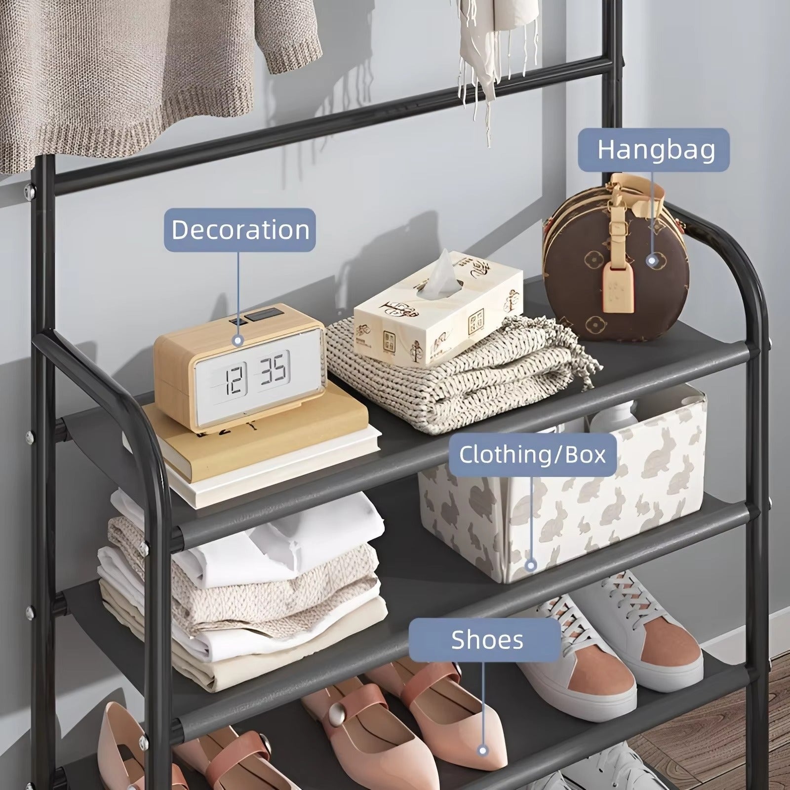 Clothes Hanger & Multi-Layer Shoe Storage Rack HOME & KITCHEN