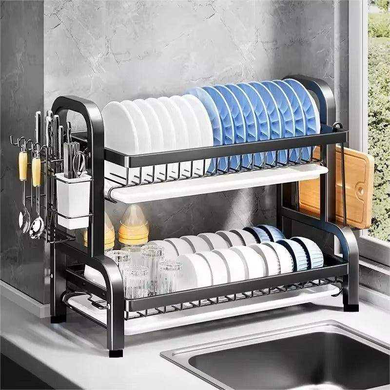 2-Tier Compact Kitchen Dish Rack and Storage Organizer HOME & KITCHEN