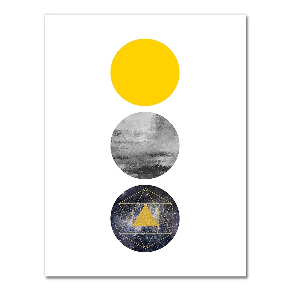 Abstract Grey Yellow Geometric Triangles Nordic Deer Wall Art HOME & KITCHEN