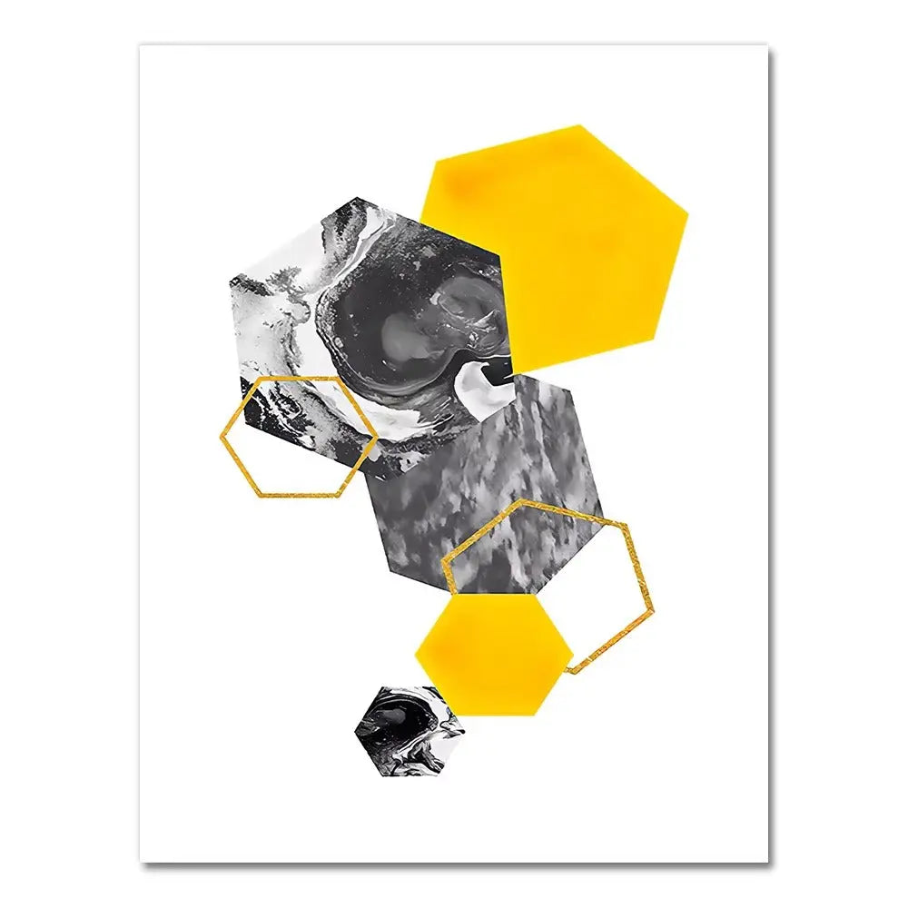 Abstract Grey Yellow Geometric Triangles Nordic Deer Wall Art HOME & KITCHEN