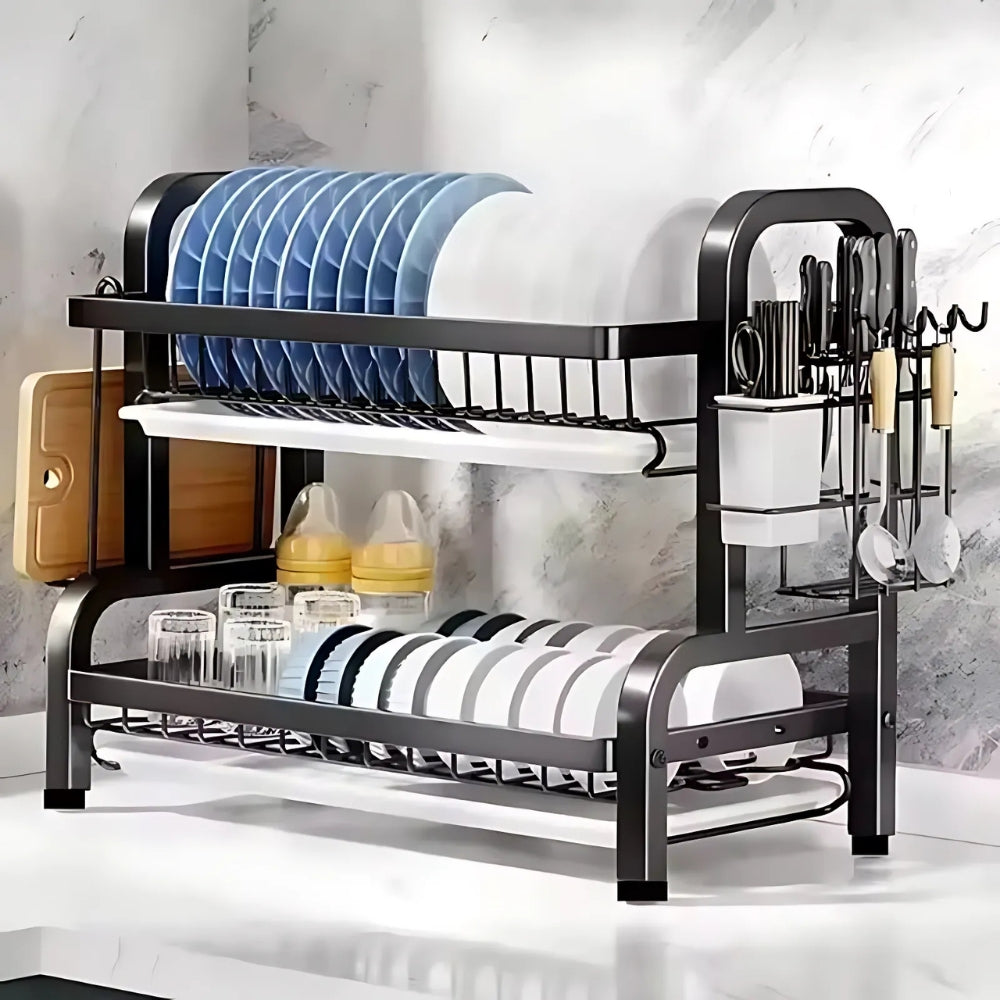 2-Tier Compact Kitchen Dish Rack and Storage Organizer HOME & KITCHEN