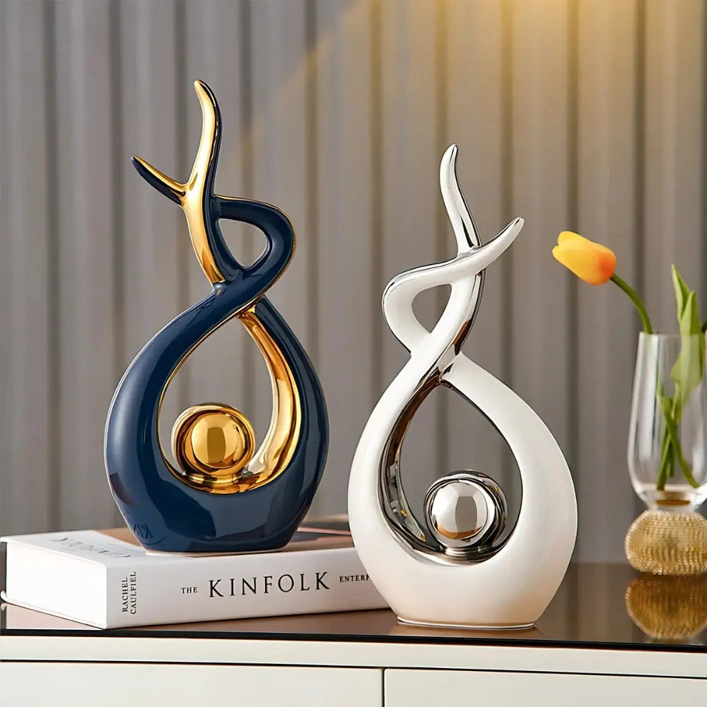 Abstract Ceramic Sculpture Golden Statue Modern Home Decoration HOME & KITCHEN
