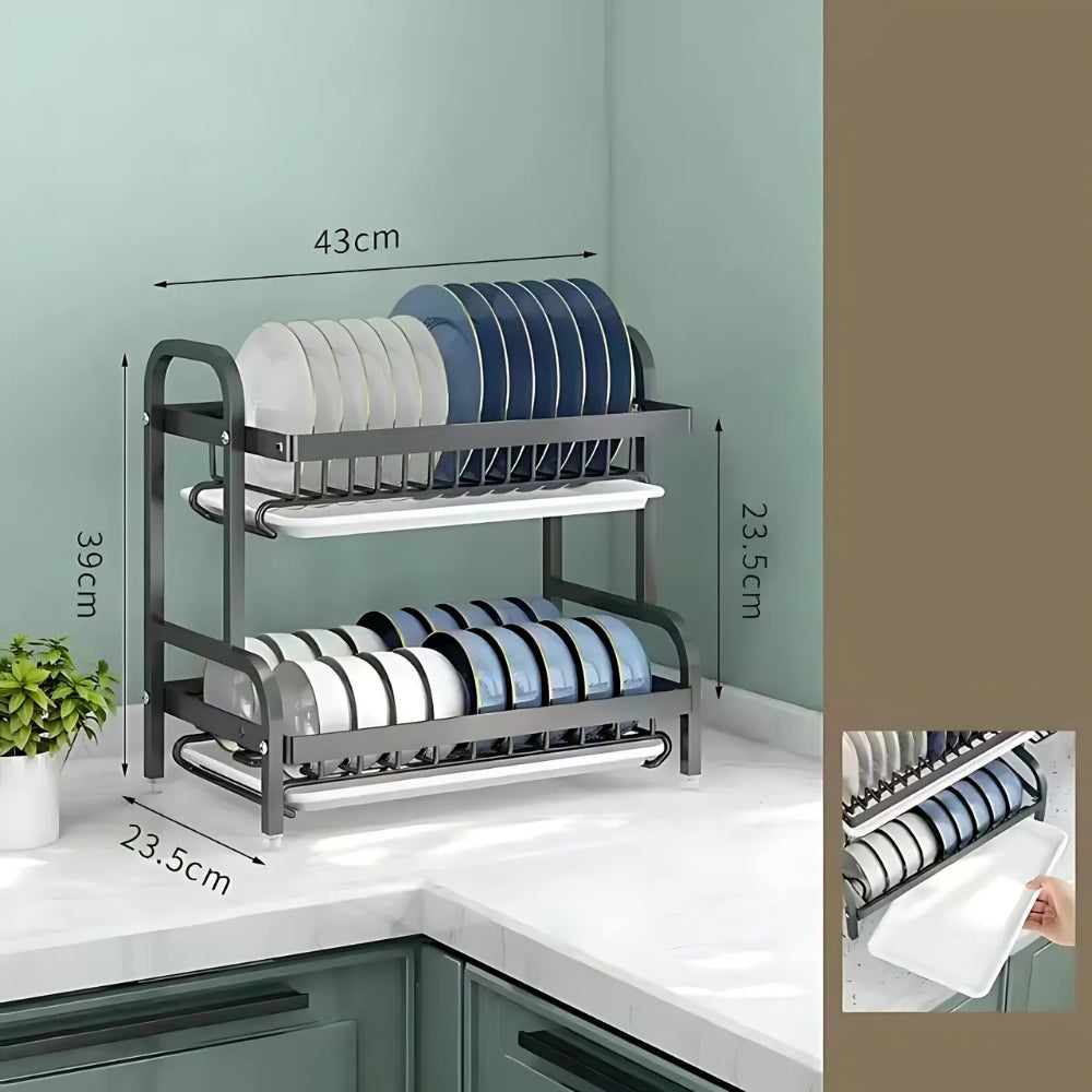 2-Tier Compact Kitchen Dish Rack and Storage Organizer HOME & KITCHEN