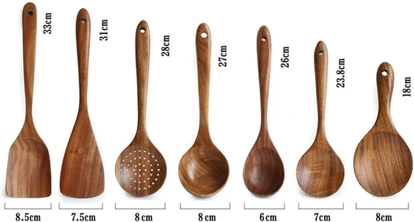 7pcs/set Teak Natural Wood Tableware Spoon HOME & KITCHEN