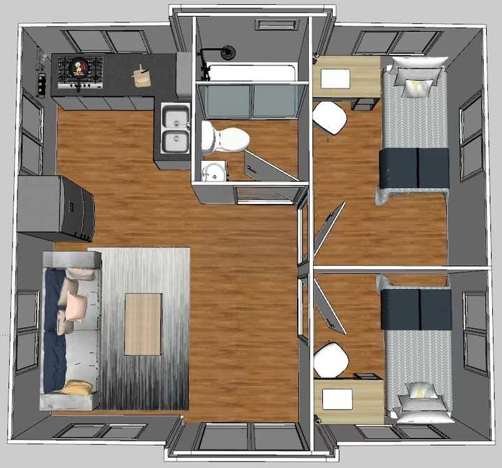K68 Off-Grid Tiny Home With 2 Bedrooms, Kitchen & Bathroom (400 sq ft) Hawme