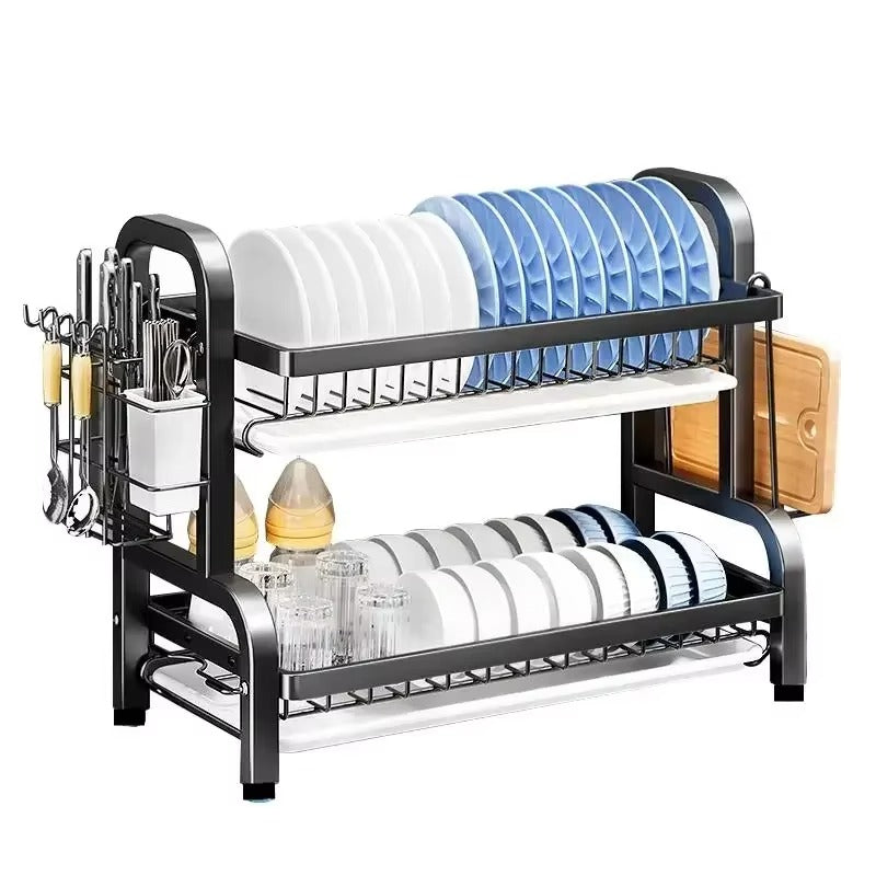 2-Tier Compact Kitchen Dish Rack and Storage Organizer HOME & KITCHEN
