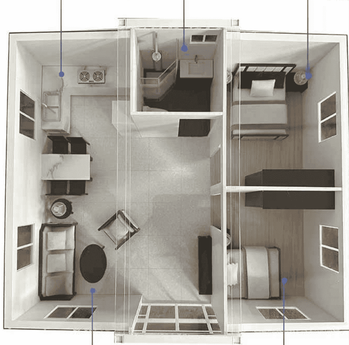 A30 Eco Prefab Home With 2 Bedrooms, Kitchen & Bathroom (400sqft) Hawme