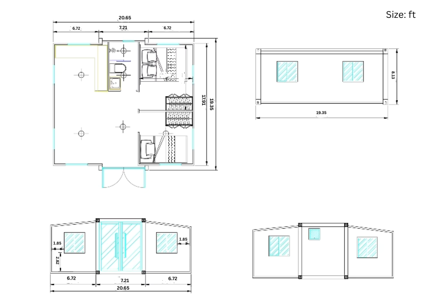 GN-791 Prefab Home With 2 Bedrooms, Kitchen & Bathroom (400 sq ft)