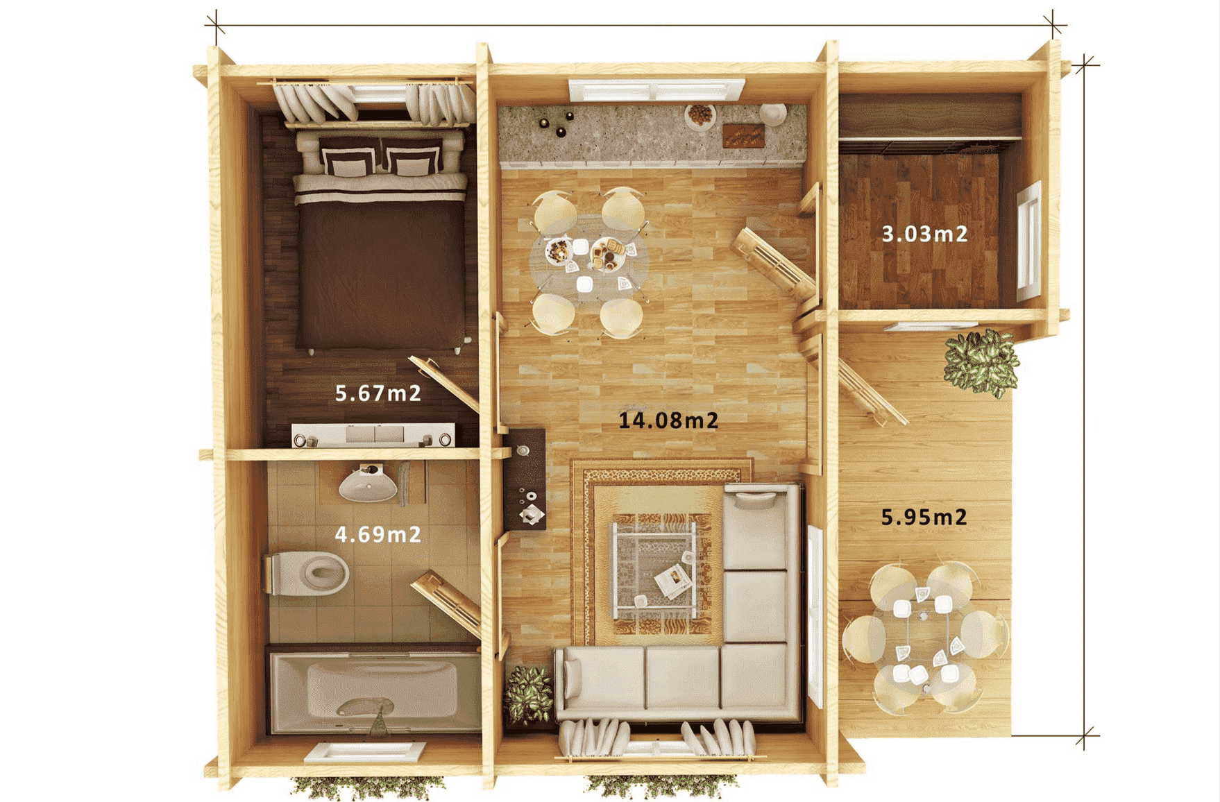 FST-450 Tiny Wood House Kit With Bedroom, Bathroom & Kitchen (400sqft) Hawme